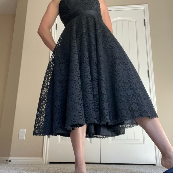 1980's Gunne Sax 50's Style Strapless Black Lace Cocktail Party Dress - Picture 2 of 16